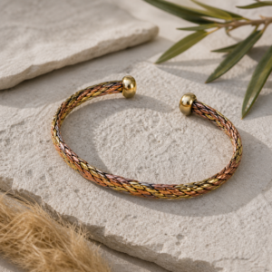 Bracelet Jonc Torsadé Cuivre et Laiton - Manchette Artisanale Bicolore - Bracelet Énergie Artisanat Marocain - Bijou Boho Tressé Main - Bracelet Bien-être Ajustable - Cadeau Traditionnel