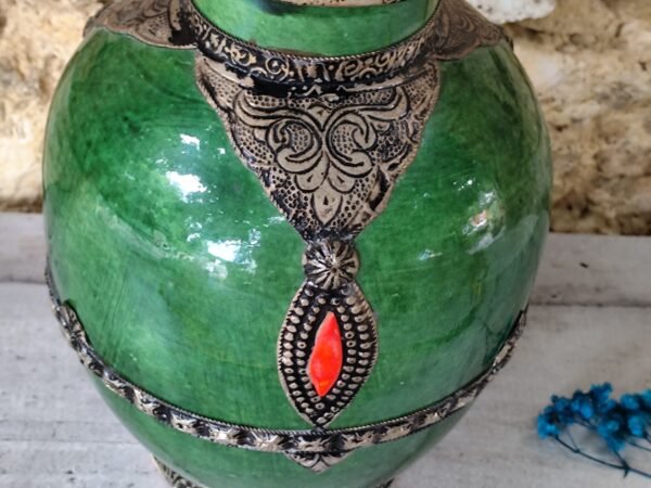 Grand vase marocain en céramique de couleur verte – Image 3