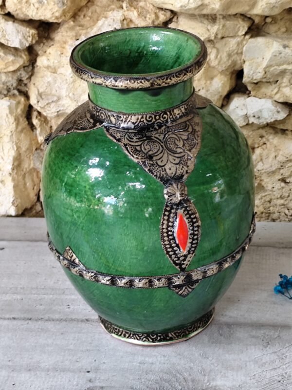 Grand vase marocain en céramique de couleur verte – Image 5