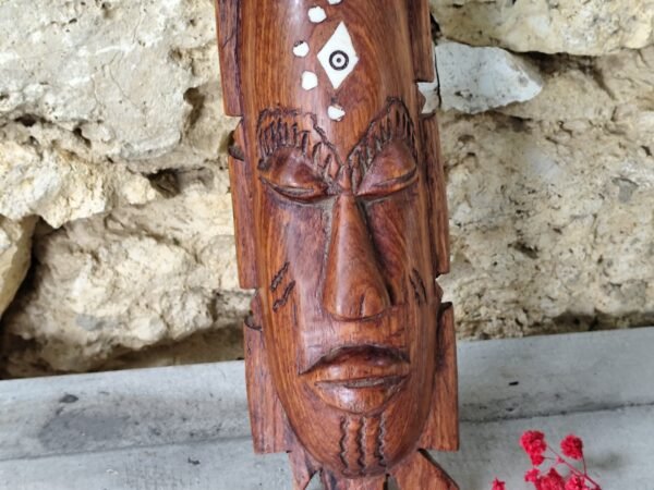 masque africain en bois, vintage Africain Bois Sculpté Tribal Masque Art Populaire Maison Mur Décor Marron Traditionnel Ethnique Tribal Art – Image 3