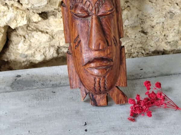 masque africain en bois, vintage Africain Bois Sculpté Tribal Masque Art Populaire Maison Mur Décor Marron Traditionnel Ethnique Tribal Art – Image 4