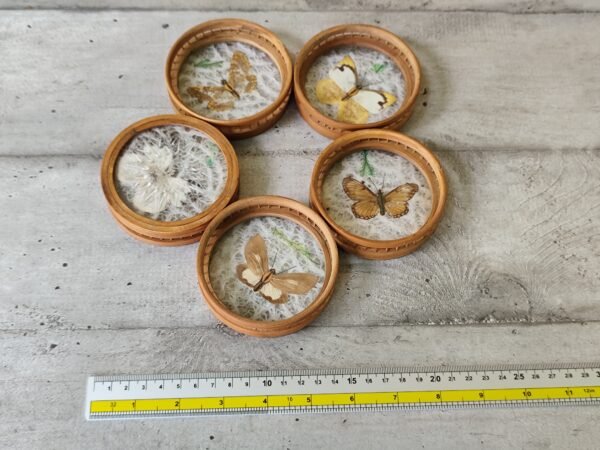 Anciens dessous de verre en bambous avec des papillons . – Image 8