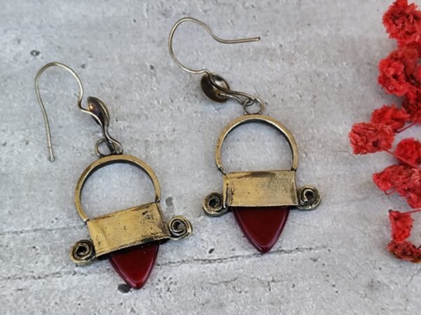 Boucles d'oreilles touareg en argent ingal, bijoux touaregs, boucles d'oreilles en verre rouge – Image 6
