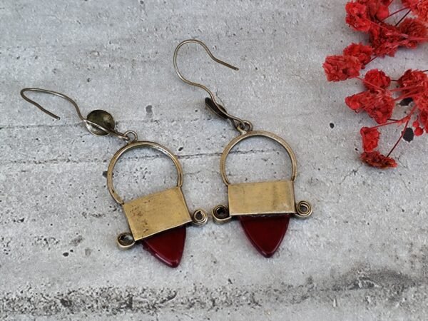 Boucles d'oreilles touareg en argent ingal, bijoux touaregs, boucles d'oreilles en verre rouge – Image 4
