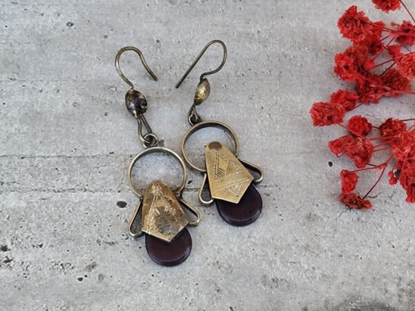 Boucles d'oreilles touareg en argent ingal, bijoux touaregs, boucles d'oreilles en verre violet