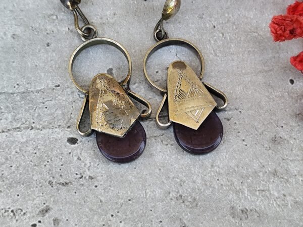 Boucles d'oreilles touareg en argent ingal, bijoux touaregs, boucles d'oreilles en verre violet – Image 2