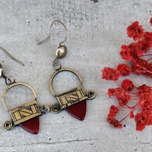 Boucles d'oreilles touareg en argent ingal, bijoux touaregs, boucles d'oreilles en verre rouge