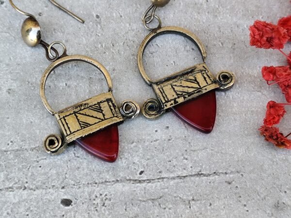 Boucles d'oreilles touareg en argent ingal, bijoux touaregs, boucles d'oreilles en verre rouge – Image 3