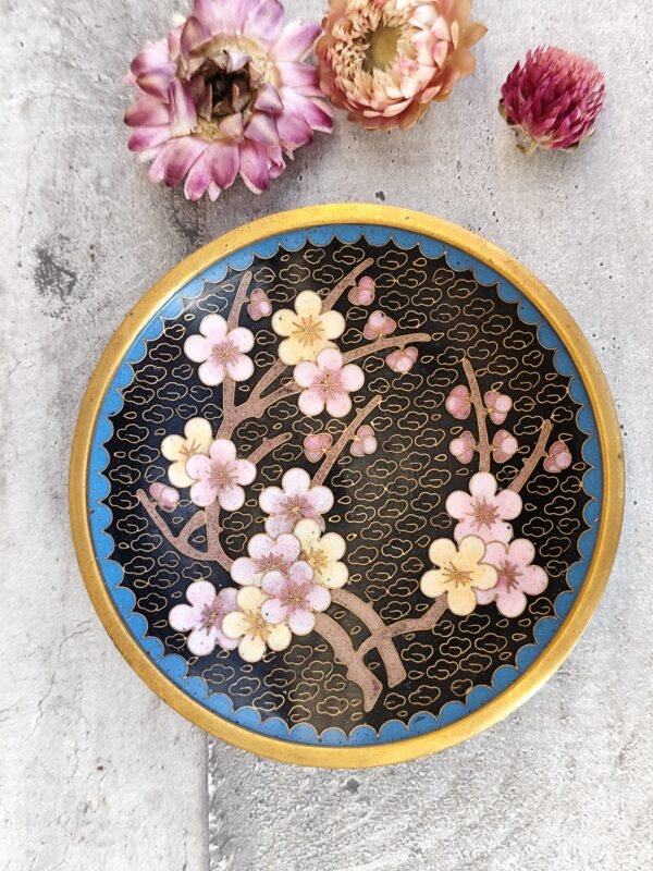 Coupelle en émaux cloisonnés,coupelle asiatique en émail fleurs de cerisiers