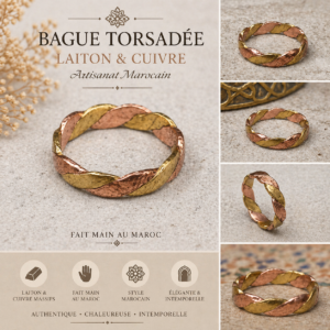 Bague torsadée en laiton et cuivre – artisanat marocain fait main