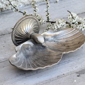 Porte-savon vintage en métal argenté – Oiseau décoratif & coupelle coquillage