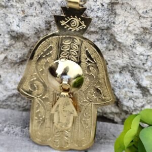 Grand pendentif Hamsa en laiton • Main de Fatma gravée 12 cm • Amulette protectrice berbère artisanale