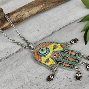 Pendentif Main de Fatma colorée – Hamsa protectrice artisanale du Maroc