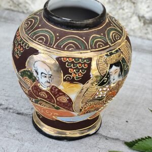 Vase japonais ancien en céramique – décor peint à la main – Made in Japan – pièce vintage décorative