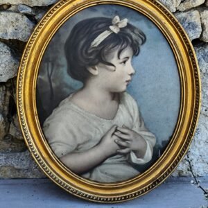 Portrait ancien sur tissu – Cadre en bois (34,6 × 29 cm)