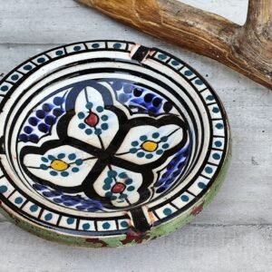 Cendrier en Céramique Marocain – Motifs Traditionnels Peints à la Main