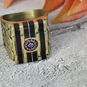 Bague Berbère en Millefiori, Bois d’Ébène & Laiton – Artisanat Marocain