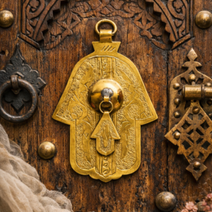 Grand pendentif Hamsa en laiton • Main de Fatma gravée 12 cm • Amulette protectrice berbère artisanale