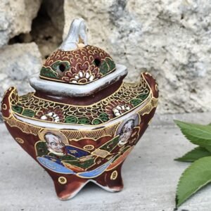 Brûle‑parfum japonais en céramique – Décor peint à la main – Pièce vintage