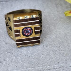 Bague marocaine millefiori – laiton & bois d’ébène – artisanat du Maroc