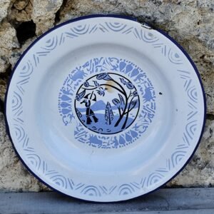 Assiette décorative en métal émaillé bleu et blanc – Panda Brand Chine – Motifs traditionnels
