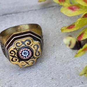 Bague marocaine millefiori – laiton & bois d’ébène – artisanat du Maroc