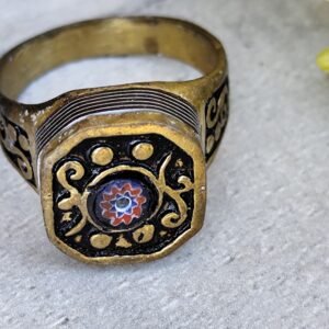 Bague marocaine millefiori – laiton & bois d’ébène – artisanat du Maroc