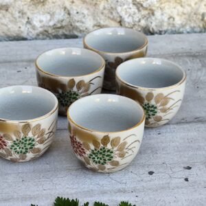 Tasses japonaises Kutani – Yunomi vintage à décor floral et or