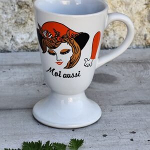 Tasse illustrée “Moi aussi” – Porcelaine vintage Corée, décor déposé