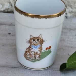 Tasse vintage illustrée – Porcelaine d’Art P. Dussault – Animaux & fleurs – Collection poétique