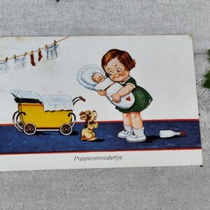 Illustration “Poppenmoedertje” & Carte Postale Néerlandaise – Douceur d’Enfance, 1932