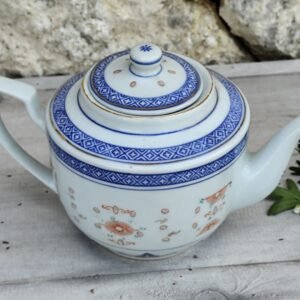 Théière en porcelaine vintage décor bleu – théière élégante avec couvercle – service à thé chic