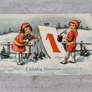 Carte ancienne “Gelukkig Nieuwjaar” – Enfants au chiffre 1