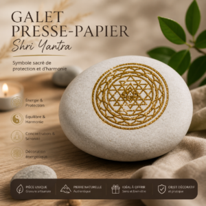 Galet presse‑papier Shri Yantra – Géométrie sacrée – Pierre décorative zen MondeZen