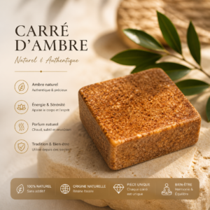 Carré d’ambre naturel – Résine fossile authentique – Bien‑être & parfum chaud