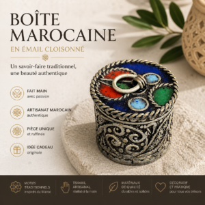 Boîte marocaine en émail cloisonné – artisanat traditionnel – pièce décorative unique