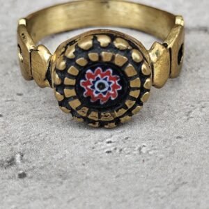 Bague Ethnique Touareg Amazigh en Laiton & Perle Millefiori – Bijou Artisanal Nomade & Tribal