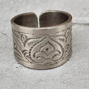Bague Large Ethnique Laiton Blanc Style Touareg Amazigh Gravée – Bague Ajustable Femme & Homme