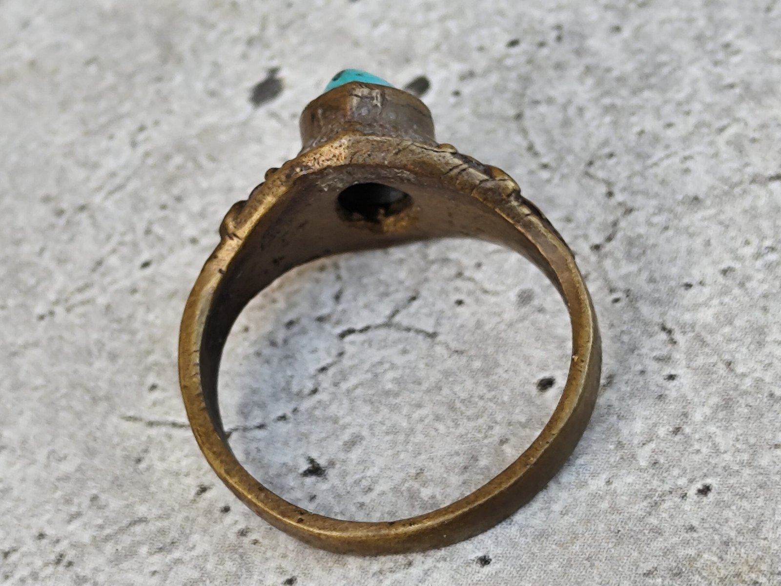 Bague Femme Laiton Doré et Pierre Turquoise Navette – Bijou Style Bohème Ethnique Vintage – Image 5